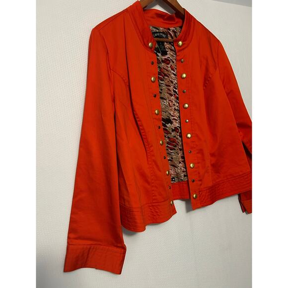 Lane Bryant Jacket Women's Plus Orange Open Front Animal Print Lining Stretch 16 - Picture 3 of 8